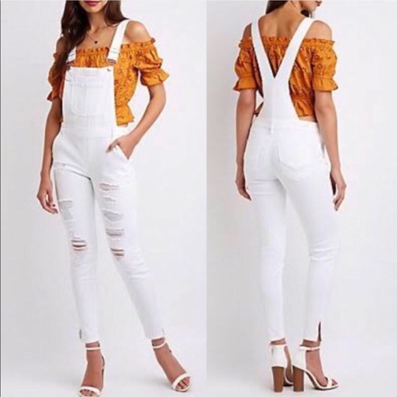 Dollhouse Denim - Dollhouse White Distressed Denim Jean Overalls